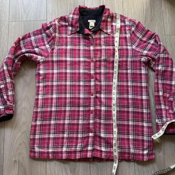 LL Bean Shirt Womens Red Flannel Fleece Lined Shacket Jacket Coat Ladies Small - Picture 5 of 11